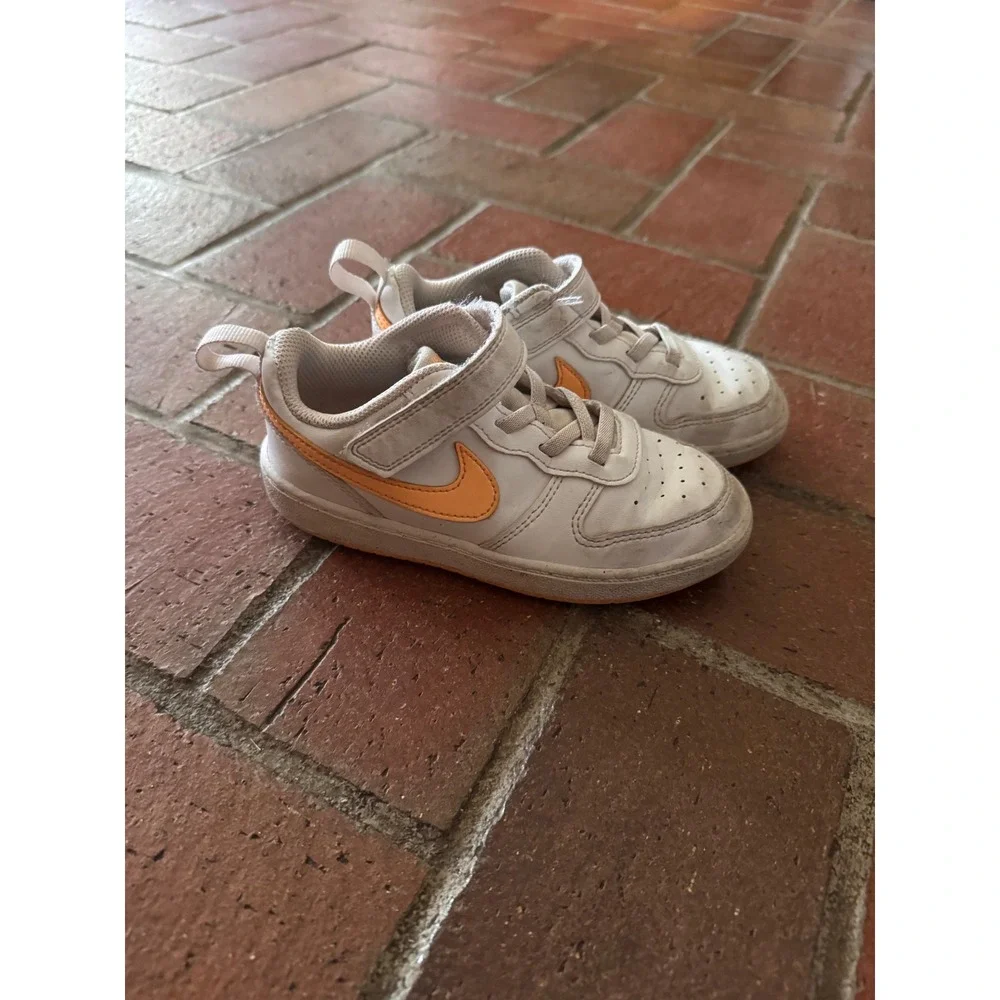 Nike Court Borough Low 2 White Orange Kids Sneakers DV5458-101 Size 10C